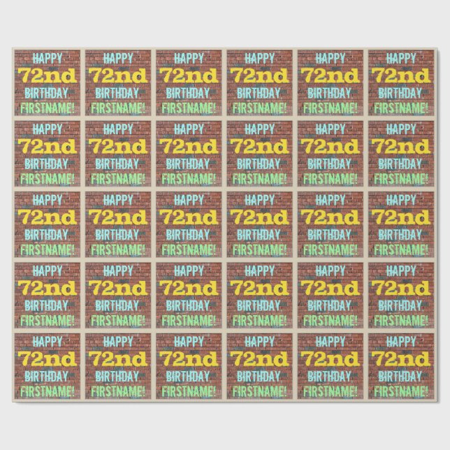 Papel De Presente Brick Wall Grafite Inspirado 72º Aniversário + Nom (Aberto)