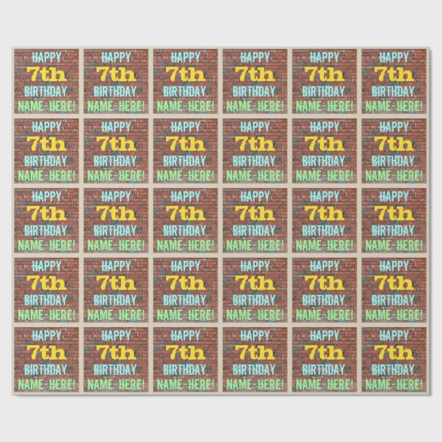 Papel De Presente Brick Wall Grafite inspirado 7 Aniversário + Nome (Aberto)