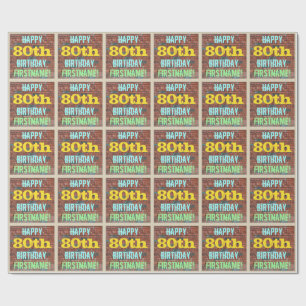 Papel De Presente Brick Wall Grafite inspirado 80 Aniversário + Nome