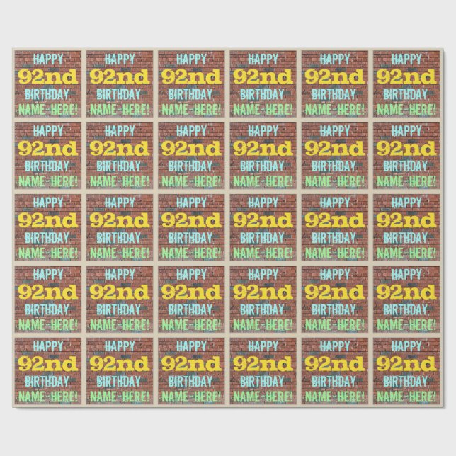 Papel De Presente Brick Wall Grafite Inspirado 92º Aniversário + Nom (Aberto)