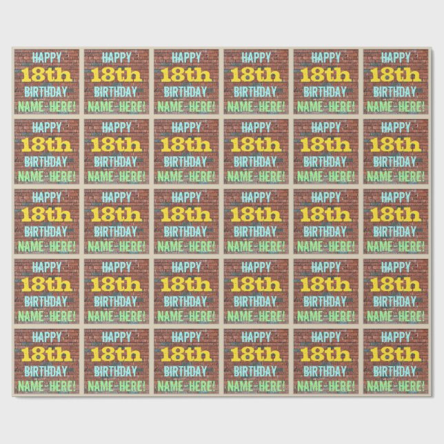 Papel De Presente Brick Wall Grafite inspirado no 18º aniversário +  (Aberto)