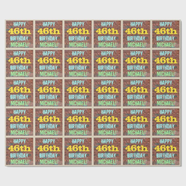Papel De Presente Brick Wall Grafite inspirado no 46º aniversário +  (Aberto)