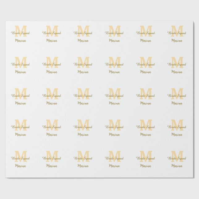 Papel De Presente Bride squad monogram golden bridal shower simple  (Aberto)