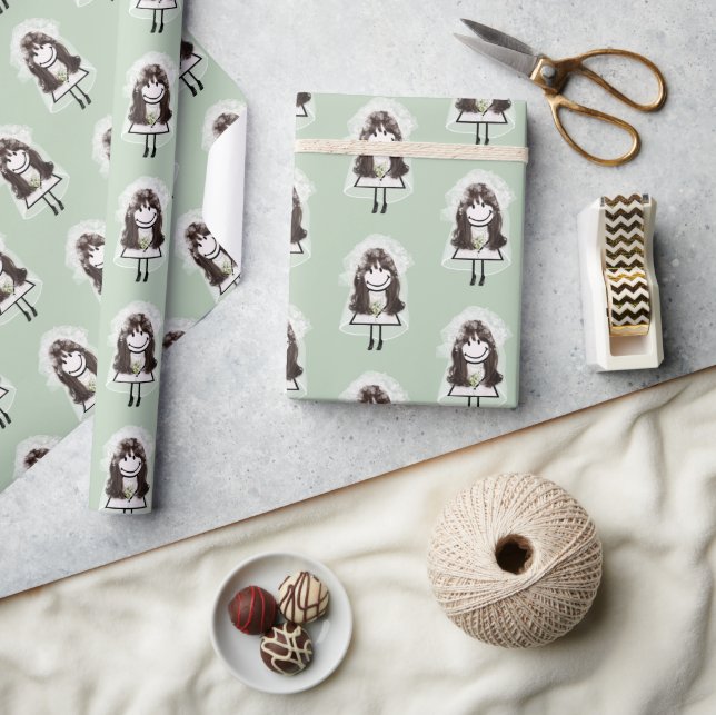 Papel De Presente Bride Stick Figura com Buquê de margarida (Artesanato)