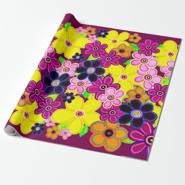 Papel De Presente Bright Abstrato Flower Art (Desenrolado)