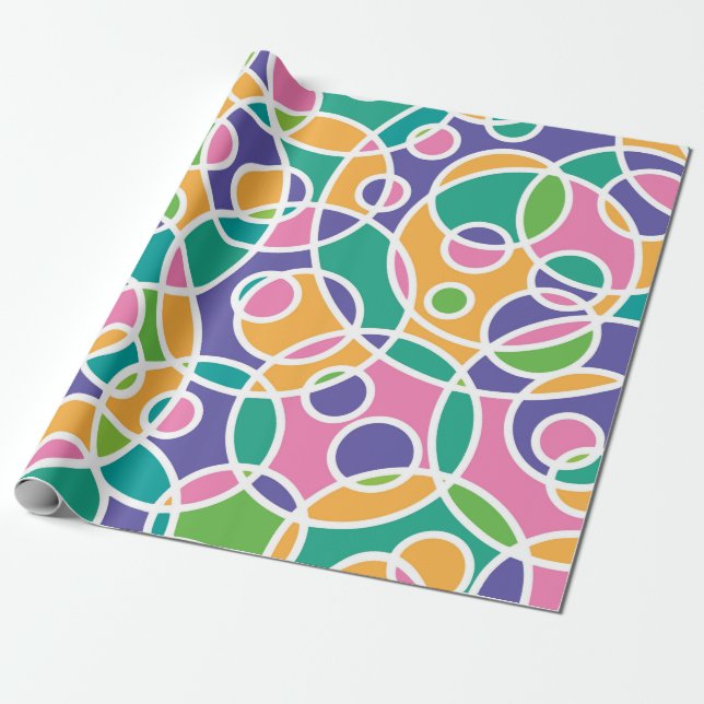 Papel De Presente Bright Colorful Crazy Circles Pattern (Desenrolado)