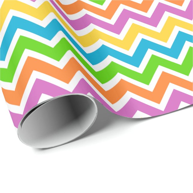 Papel De Presente Bright Colorful Rainbow Chevron Pattern (Ponta do rolo)