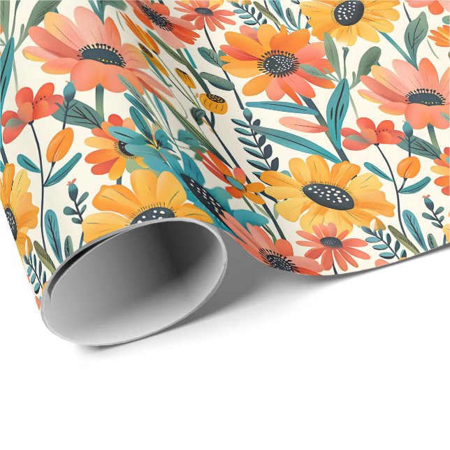Papel De Presente Bright Floral Wrapping Paper (Ponta do rolo)