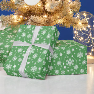 Papel De Presente Bright Kelly Green Winter White Snowflake Padrão