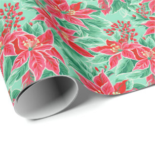 Papel De Presente Bright Palm Beach Poinsettia Watercolor