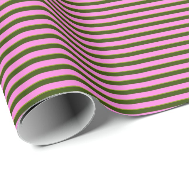 Papel De Presente Bright Pink and Green Retro Stripe Modern (Ponta do rolo)