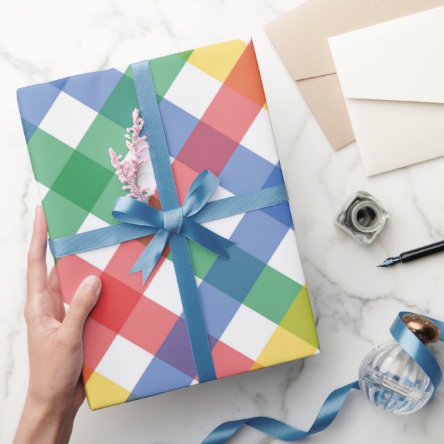 Papel De Presente Bright Primary Colors Tartan Plaid Print (Presentear)