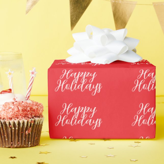 Papel De Presente Bright Red Plain Elegant Happy Holidays Handwrite (Festa de aniversário)
