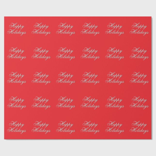 Papel De Presente Bright Red Plain Elegant Happy Holidays Message (Aberto)