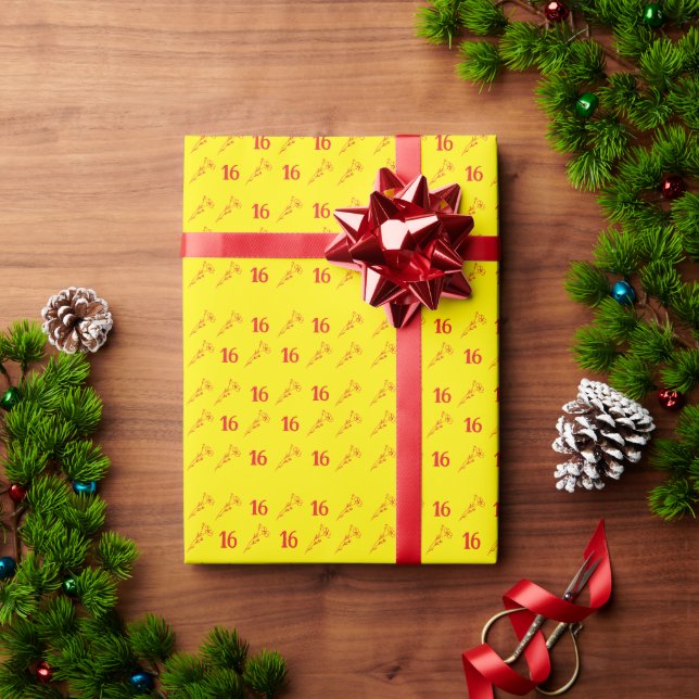 Papel De Presente Bright Red & Yellow Floral  (Presente de Natal)