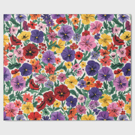 Papel De Presente Bright Spring Pansies Floral Garden Pattern