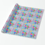 Papel De Presente Brilhante azul e rosa no Natal moderno<br><div class="desc">Design de Natal moderno,  colorida e fofa,  da árvore de natal moderna de aquarela pintada pelo artista Sacha Grossel. Esta árvore azul e cor-de-rosa esfarrapada sobre um fundo brilhante cor-de-rosa falso é muito divertida para um tema de Natal moderno. Glam e Glitzy Natal</div>