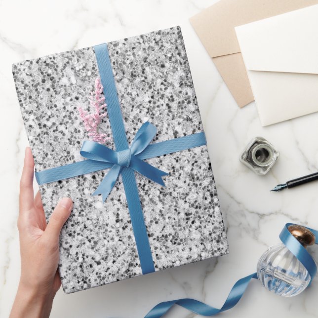 Papel De Presente Brilhante de cinza prateada brilha preto branco (Presentear)