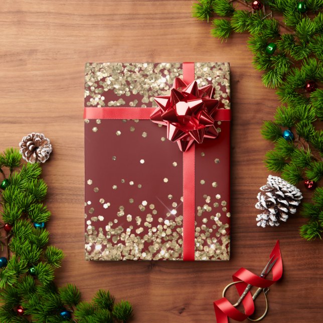Papel De Presente Brilhante Dourado vermelho (Presente de Natal)