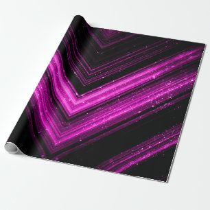 Papel De Presente Brilhante rosa magenta metálico preto chevron
