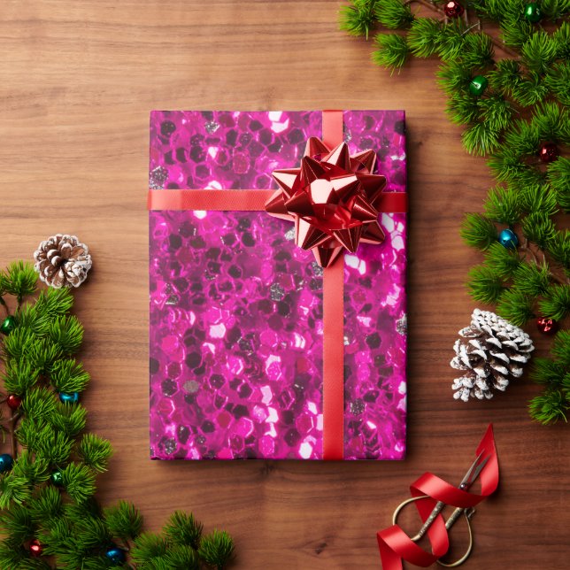 Papel De Presente Brilhante rosa quente brilha (Presente de Natal)