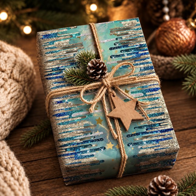 Papel De Presente Brilhantes Azul Turquesa Dourado Chic (Criador carregado)