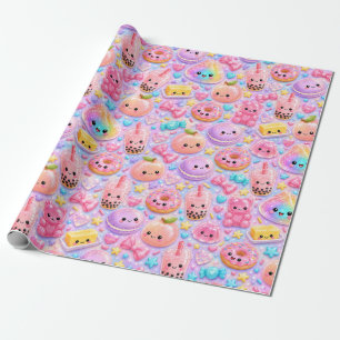 Papel De Presente Brilhantes Bolinhos de Arco-Íris Fofos Squishies