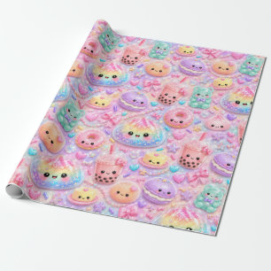 Papel De Presente Brilhantes Bolinhos de Arco-Íris Fofos Squishies