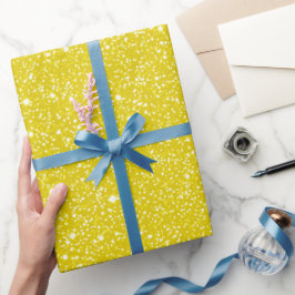 Papel De Presente Brilho Amarelo Limão Claro com Glitter Branco Padr
