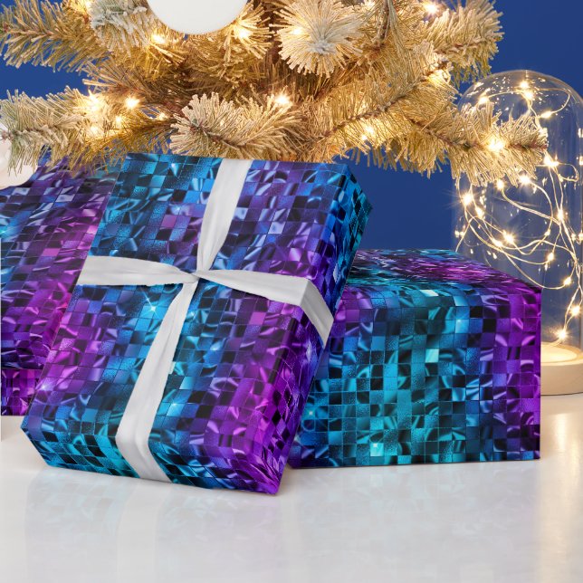 Papel De Presente Brilho Azul Oceano Glamour e Glitter Rosa (Feriados)