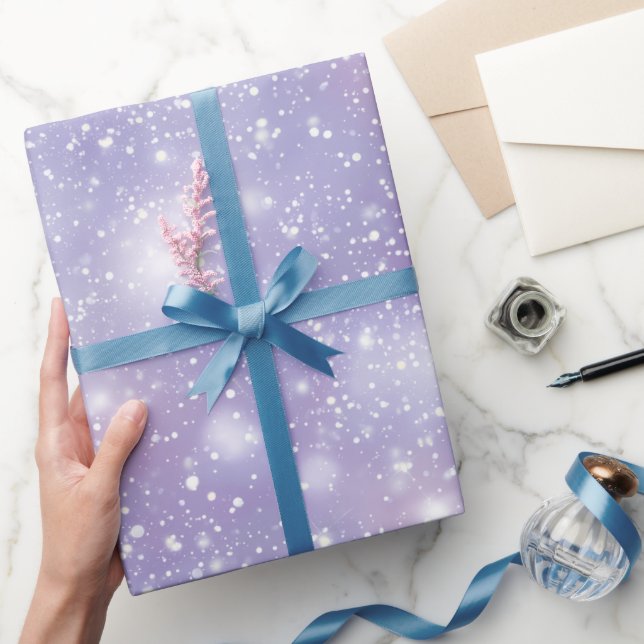 Papel De Presente Brilho Branco de Lilás Suave com Padrão de Glitter (Presentear)