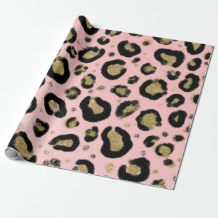 Papel De Presente Brilho de Ouro Rosa e Estampa de Leopardo Chita Pr