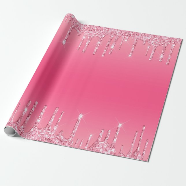 Papel De Presente Brilho Derretido Rosa Feminino Moderno Chic (Desenrolado)
