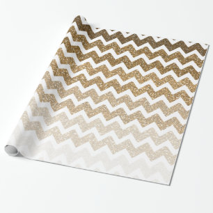 Papel De Presente Brilho Dourado Chevron Ombre do falso