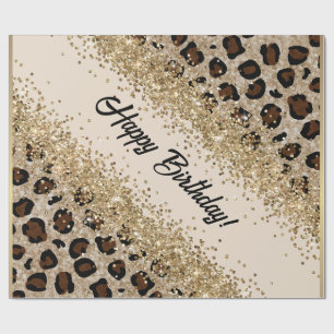 Papel De Presente Brilho Dourado Estampa de Leopardo