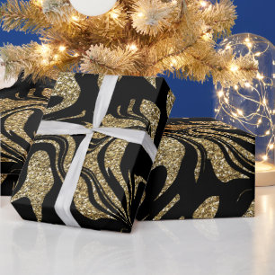 Papel De Presente  Brilho Dourado & Estiloso Preto 