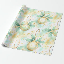 Papel De Presente Brilho Dourado Noel – Padrão de Ornamento de Natal