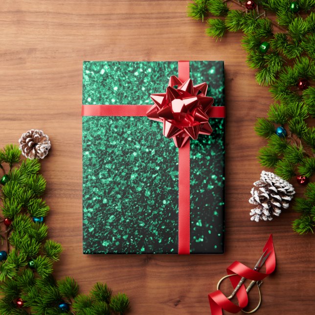 Papel De Presente Brilho falso esmeralda verde (Presente de Natal)
