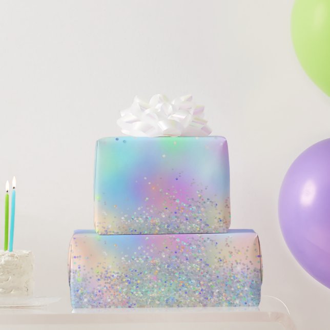 Papel De Presente Brilho Holográfico e Folha Iridescente Arco-Íris (Presentes para festas)