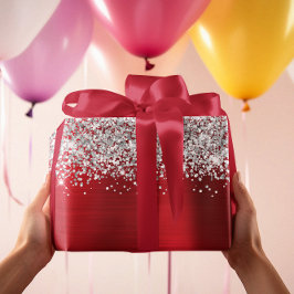 Papel De Presente Brilho Prata Vermelho Glam