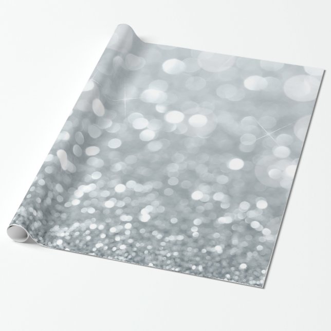 Papel De Presente Brilho Prateado Branco Bokeh Festa Glam Glamour Do (Desenrolado)