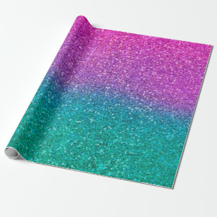 Papel De Presente Brilho Rosa Azul Turquesa e Roxo