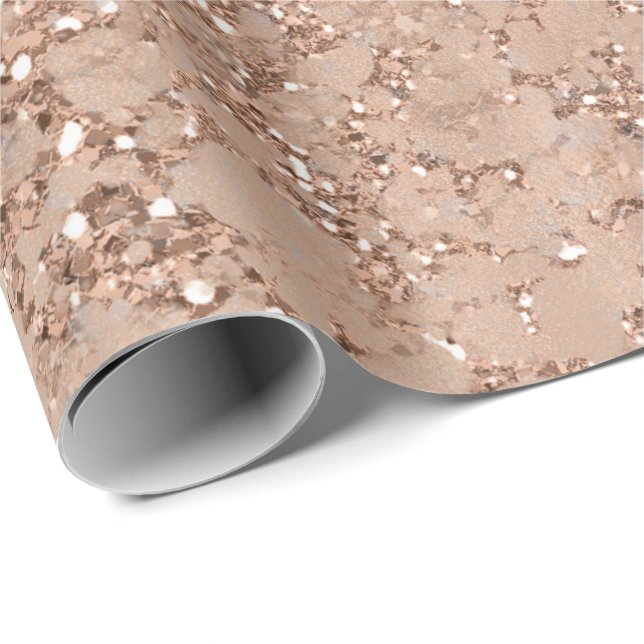 Papel De Presente Brilho Rosa Bege Dourado Rosa Glam Glitter Chic (Ponta do rolo)