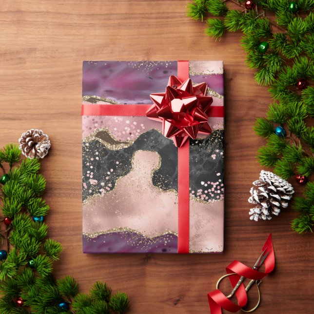 Papel De Presente Brilho Rosa Brilhante Vinho Dourado Brilhante (Presente de Natal)