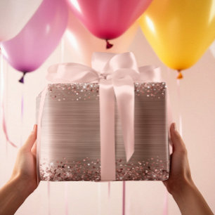 Papel De Presente Brilho Rosa Dourado Falso Folheado