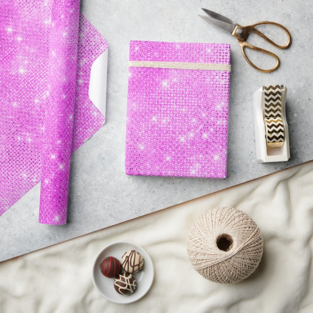 Papel De Presente Brilho Rosa Magenta Claro Elegante (Artesanato)