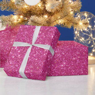 Papel De Presente Brilho Rosa Quente Intenso Padrão de Glitter Rosa
