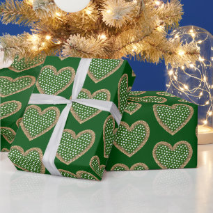 Papel De Presente Brilho Verde Branco Dourado Bolinhas de Natal Cora