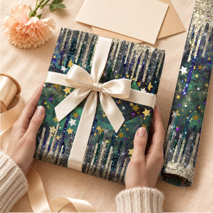 Papel De Presente Brilho Verde Turquesa Dourado Chic