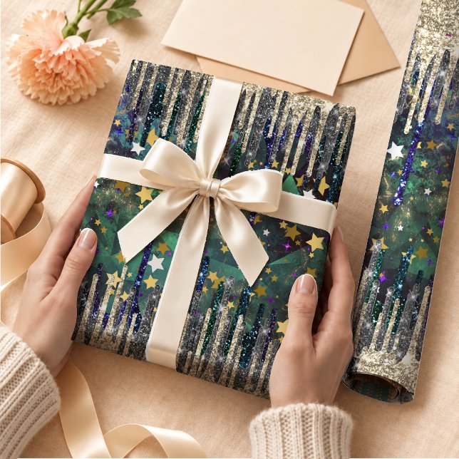 Papel De Presente Brilho Verde Turquesa Dourado Chic (Criador carregado)